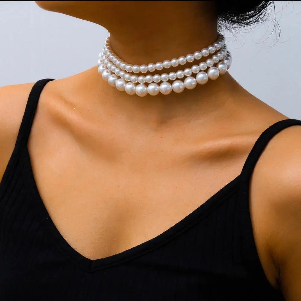 Années 50 Collier Vintage Trois Rangs de Perles - Ma Penderie Vintage
