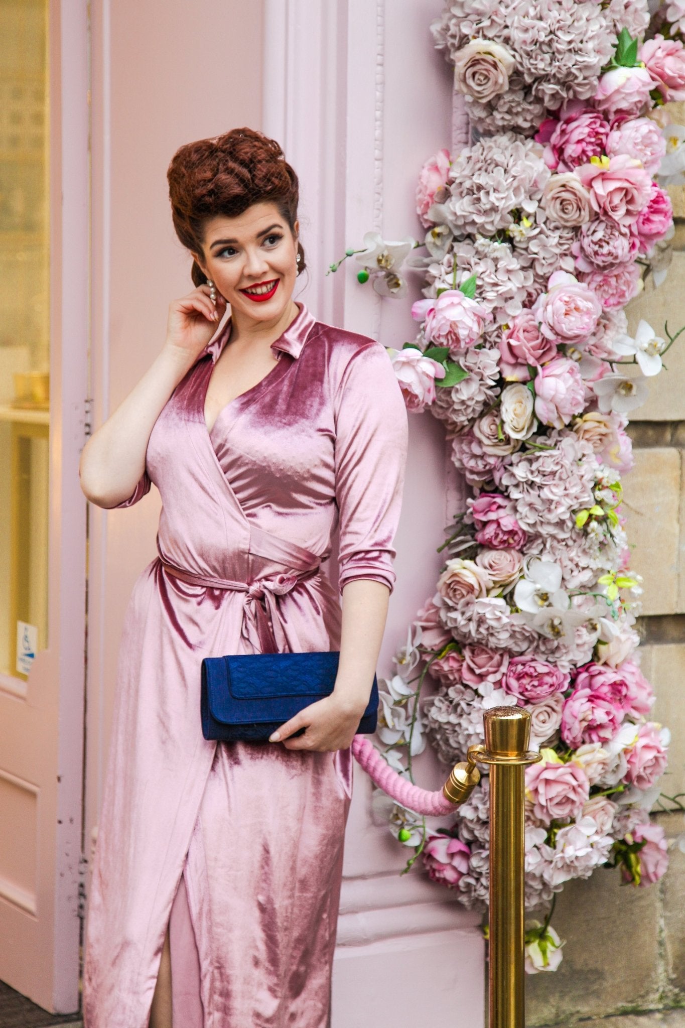 Années 40 Robe Portefeuille Velours Romantique - Ma Penderie Vintage