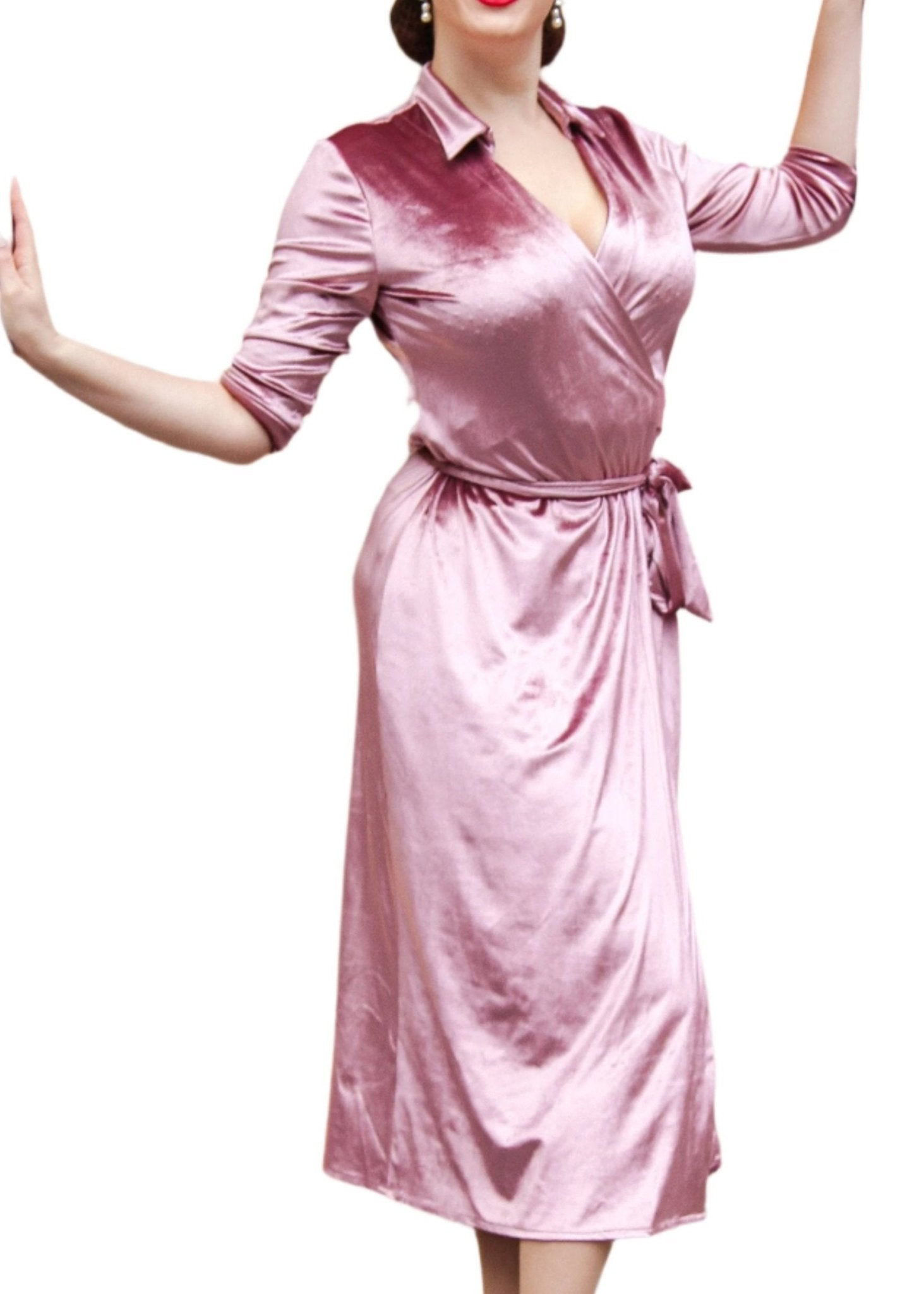 Années 40 Robe Portefeuille Velours Romantique - Ma Penderie Vintage