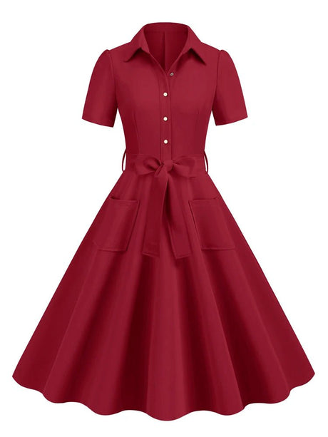 Années 50 Robe de Jour Évasée Vintage Manches Courtes - Ma Penderie Vintage