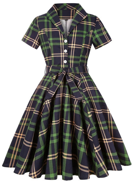 Années 40 Robe Swing À Carreaux Rétro - Ma Penderie Vintage
