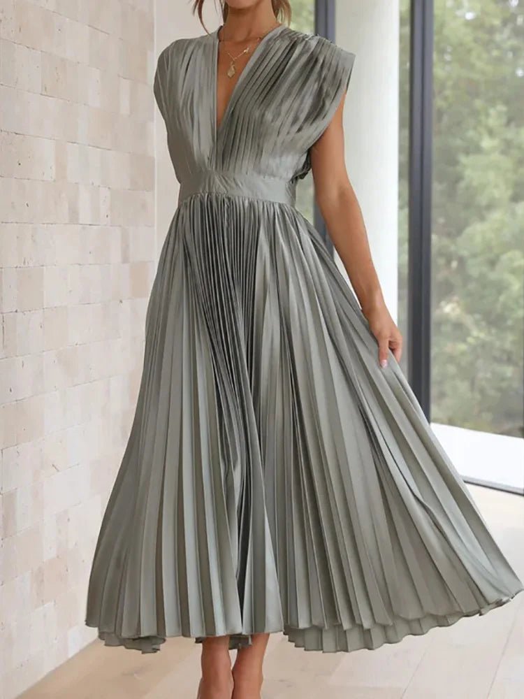 Années 70 Maxi Robe Été Plissé En Satin - Ma Penderie Vintage