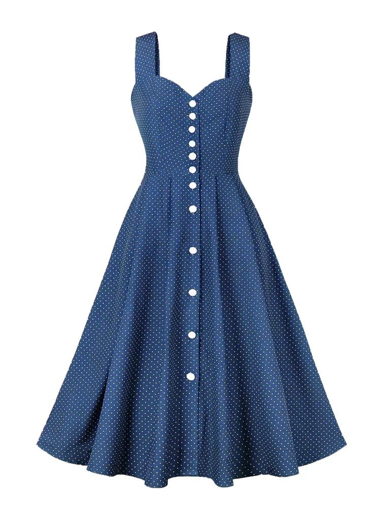 Années 50 Robe Évasée À Bretelles Imprimée Pois - Ma Penderie Vintage