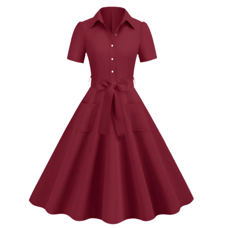 Années 50 Robe de Jour Évasée Vintage Manches Courtes - Ma Penderie Vintage