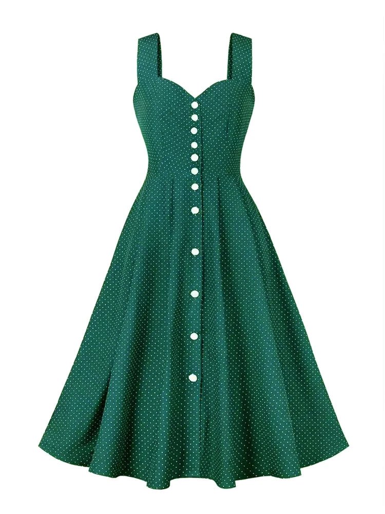 Années 50 Robe Évasée À Bretelles Imprimée Pois - Ma Penderie Vintage