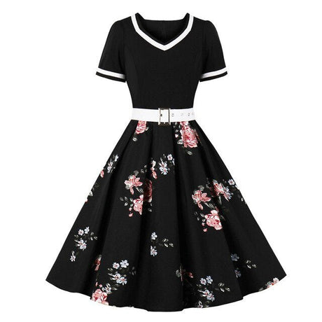 Années 60 Robe Évasée Fleurs Rock A Billy - Ma Penderie Vintage