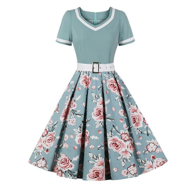 Années 60 Robe Évasée Fleurs Rock A Billy - Ma Penderie Vintage