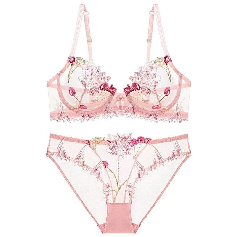 Années 60 Ensemble Soutien - Gorge et Culotte Brodé Cerise - Ma Penderie Vintage