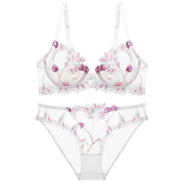 Années 60 Ensemble Soutien - Gorge et Culotte Brodé Cerise - Ma Penderie Vintage