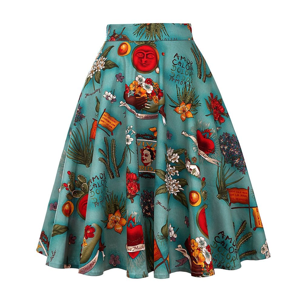 Années 50 Jupe Cercle Imprimée Frida - Ma Penderie Vintage