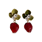 Années 60 Boucles d'Oreilles Rétro Fraises Strass - Ma Penderie Vintage