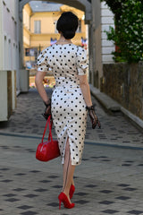 Années 50 Robe Midi à Pois Monroe à Manches Ballon