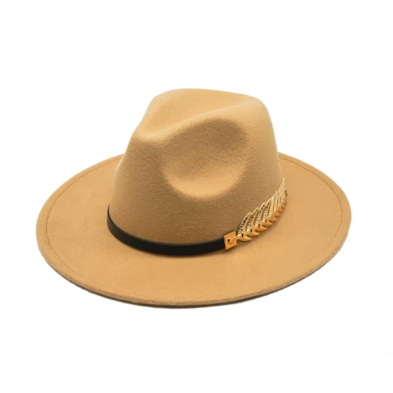 Années 80 Chapeau Vintage Fedora Plume Dorée