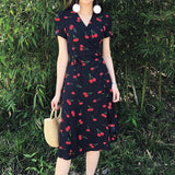 Années 40 Rétro Robe Style Portefeuille Cerises - Ma Penderie Vintage