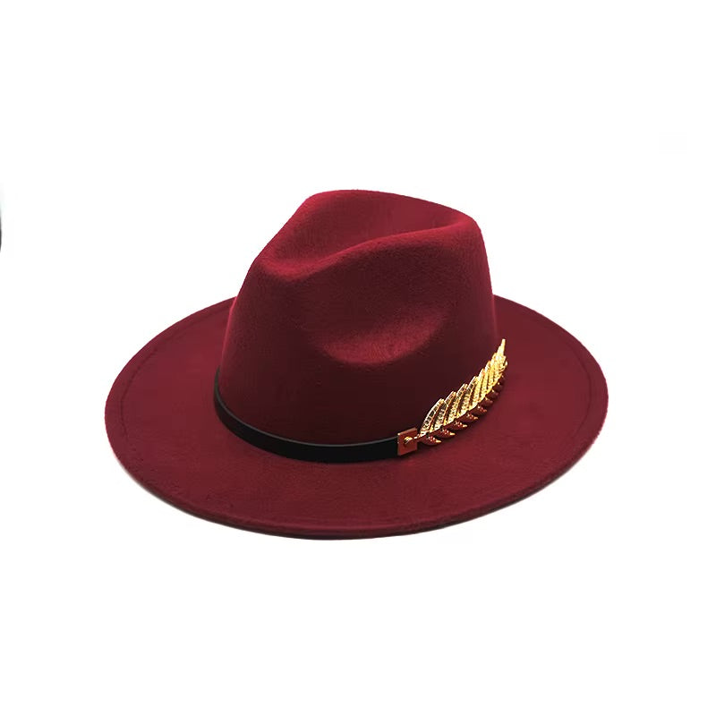 Années 80 Chapeau Vintage Fedora Plume Dorée