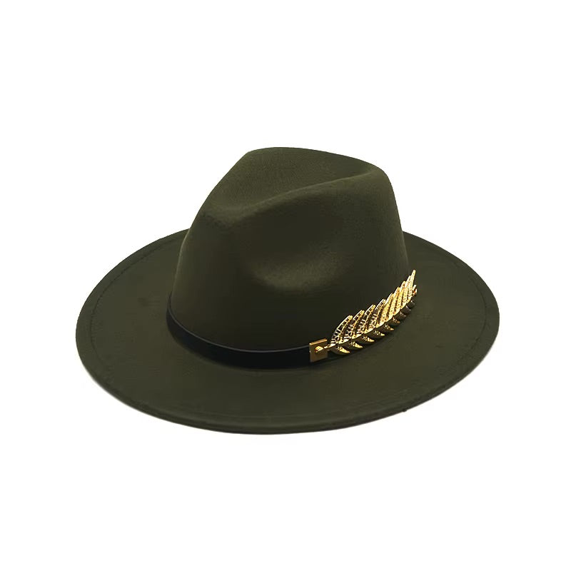 Années 80 Chapeau Vintage Fedora Plume Dorée