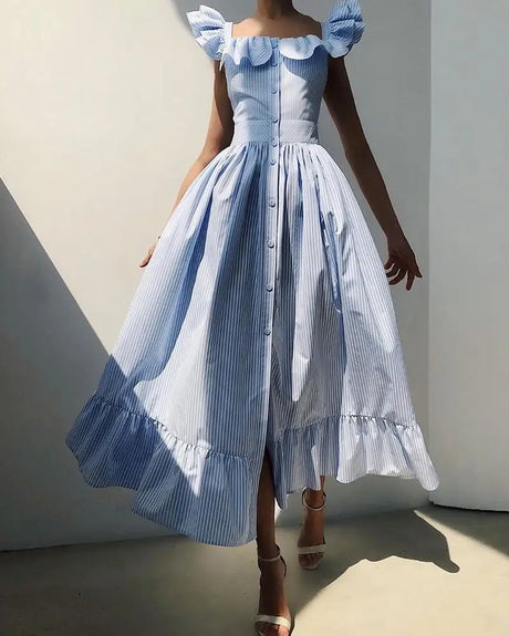 1960's Poplin Ruffled Summer Dress