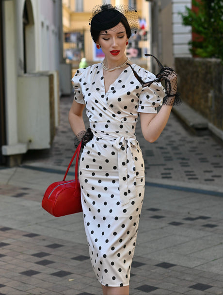 Années 50 Robe Midi à Pois Monroe à Manches Ballon
