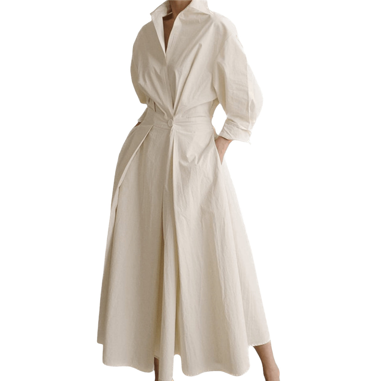 Années 40 Robe Chemise Trapèze Vintage Popeline