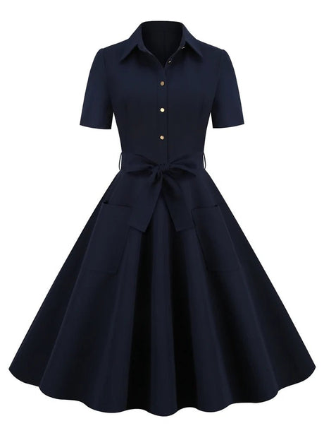 Années 50 Robe de Jour Évasée Vintage Manches Courtes - Ma Penderie Vintage