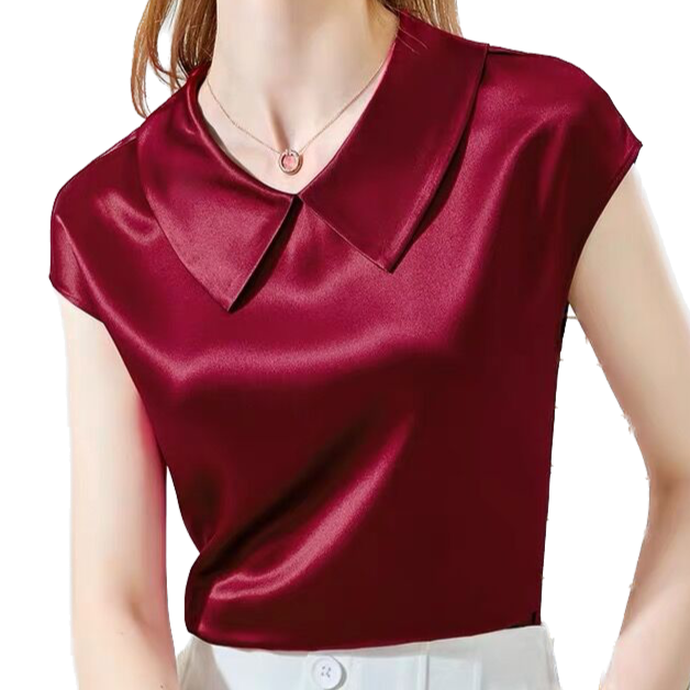 / <tc>1940's</tc> Satin Blouse Short Sleeves Claudine Collar