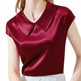 / <tc>1940's</tc> Satin Blouse Short Sleeves Claudine Collar