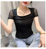 <tc>1970's</tc> Romantic Fishnet Short Sleeve Top