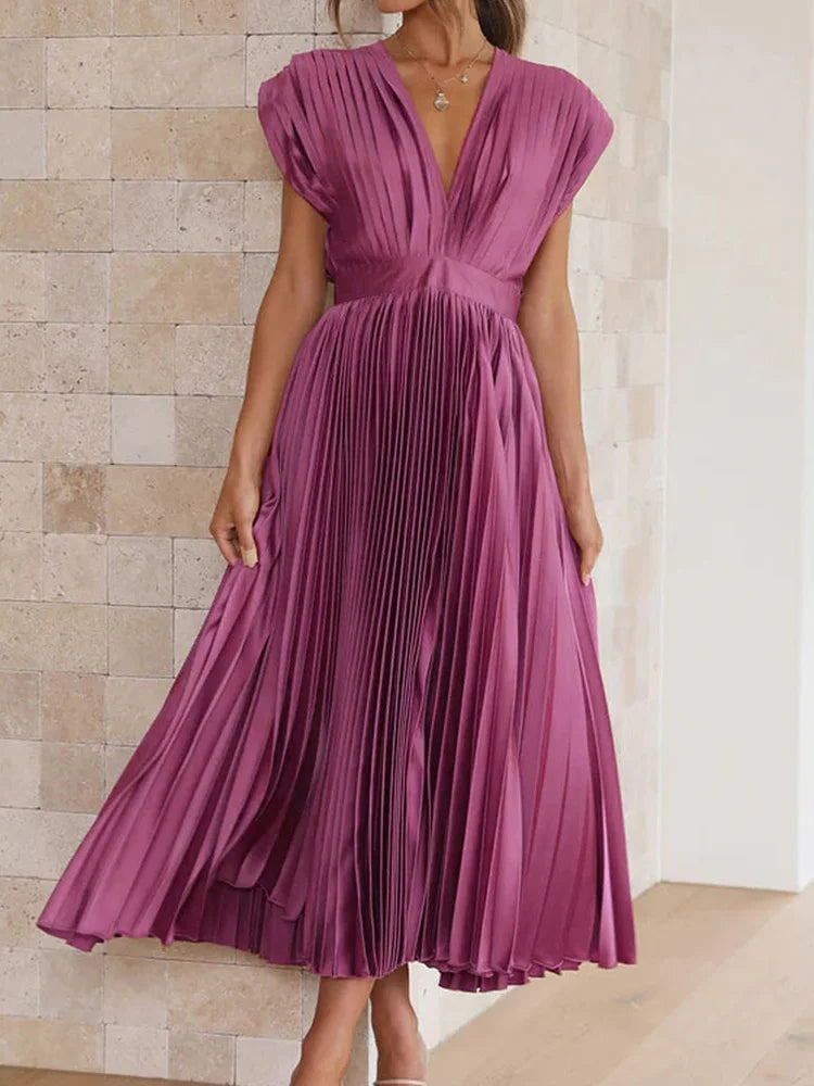 Années 70 Maxi Robe Été Plissé En Satin - Ma Penderie Vintage