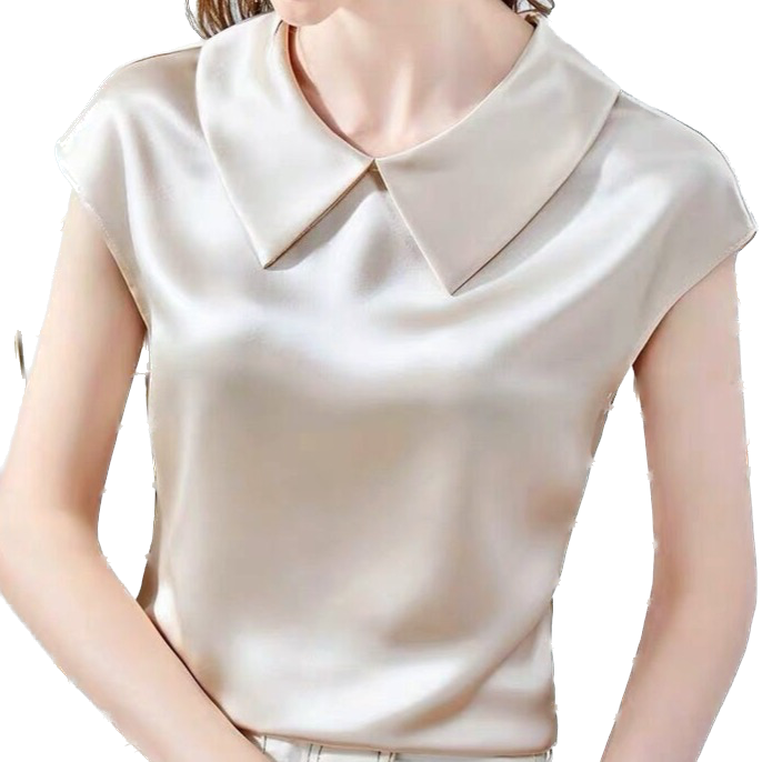 / <tc>1940's</tc> Satin Blouse Short Sleeves Claudine Collar