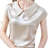 / <tc>1940's</tc> Satin Blouse Short Sleeves Claudine Collar