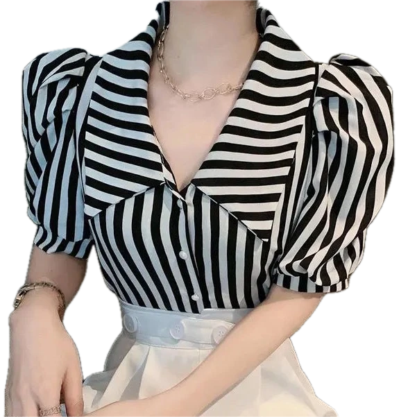 <tc>1940's</tc> Striped Blouse With Collar <tc>L</tc>arge