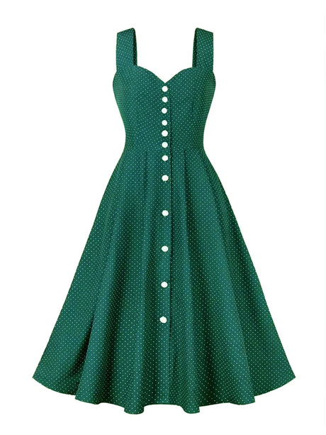 Années 50 Robe Évasée À Bretelles Imprimée Pois - Ma Penderie Vintage