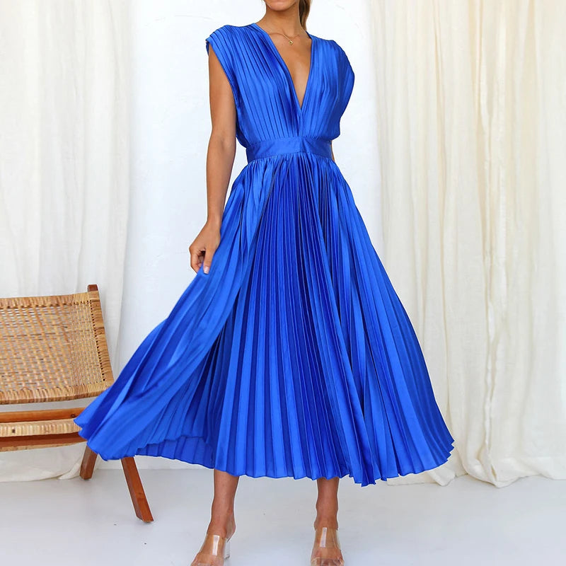 Années 70 Maxi Robe Été Plissé En Satin - Ma Penderie Vintage
