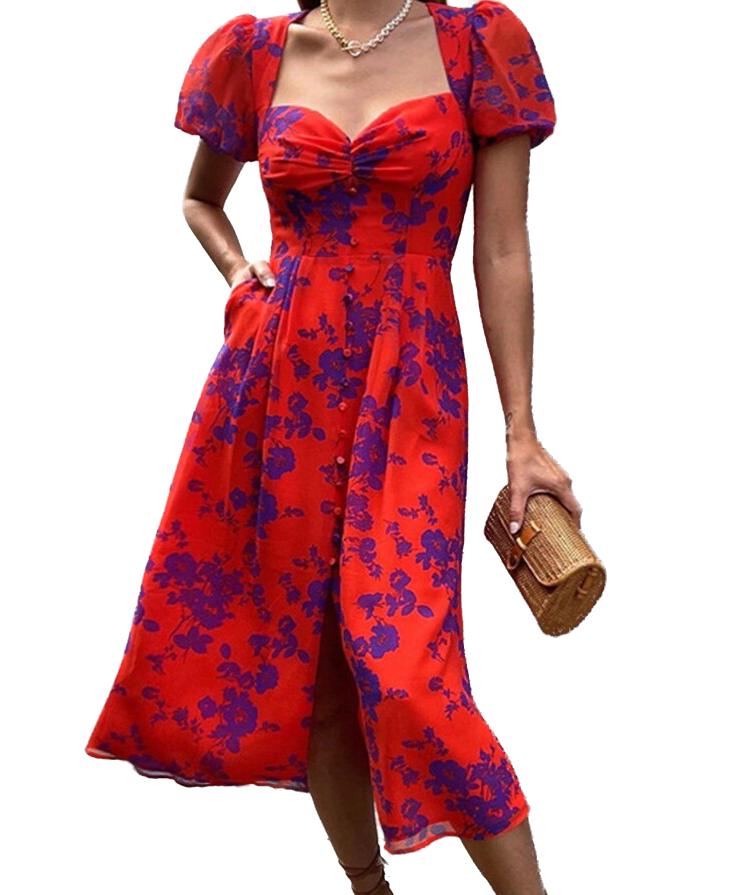 <tc>1960's</tc> Dress <tc>M</tc>i <tc>L</tc>ongue Provençal Print