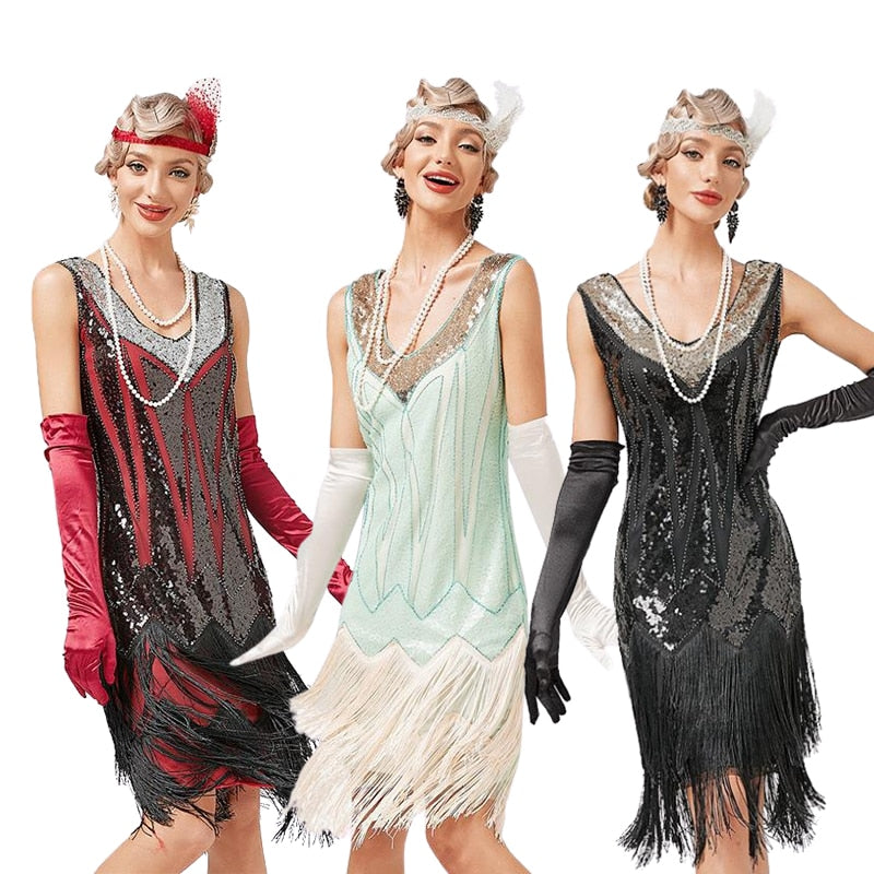 Robe Style Gatsby Année 20 Verte (Avec Accéssoires)