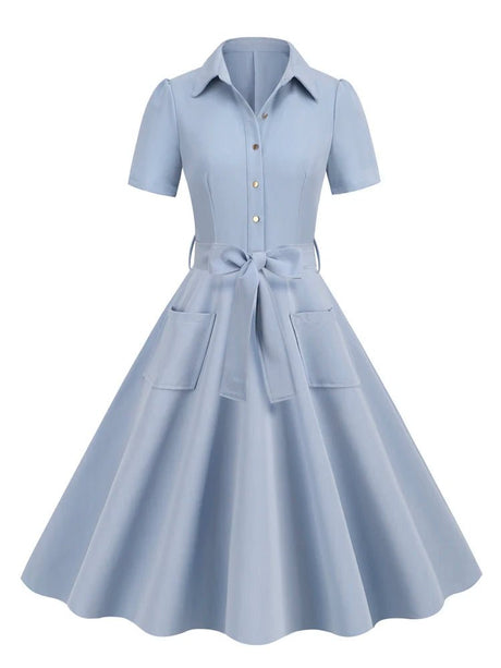 Années 50 Robe de Jour Évasée Vintage Manches Courtes - Ma Penderie Vintage