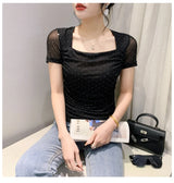 <tc>1970's</tc> Romantic Fishnet Short Sleeve Top