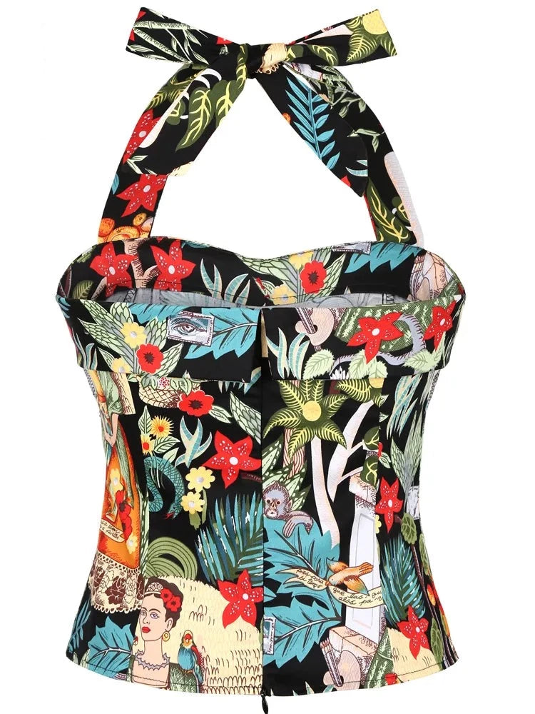 <tc>1950's</tc> Retro Print Pin Up Strap Top