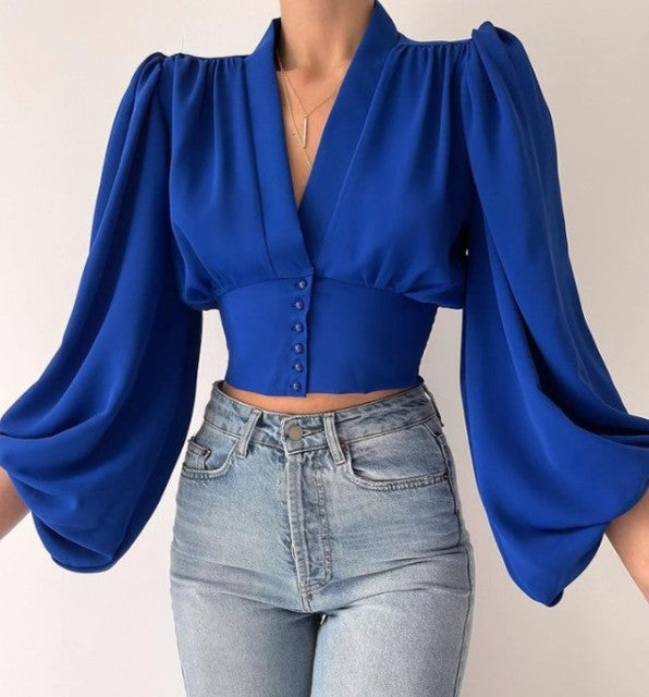 <tc>1970's</tc> Retro Bohemian Puff Sleeve Blouse