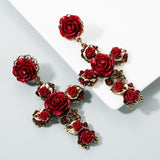 Années 50 Boucles d'oreilles Croix Roses Baroque