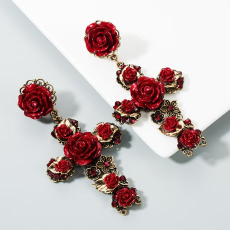 <tc>1950's</tc> Baroque Rose Cross Earrings