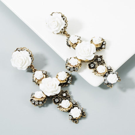 Années 50 Boucles d'oreilles Croix Roses Baroque - Ma Penderie Vintage