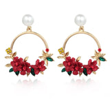 <tc>1940's</tc> Flower Pearl Hoop Earrings