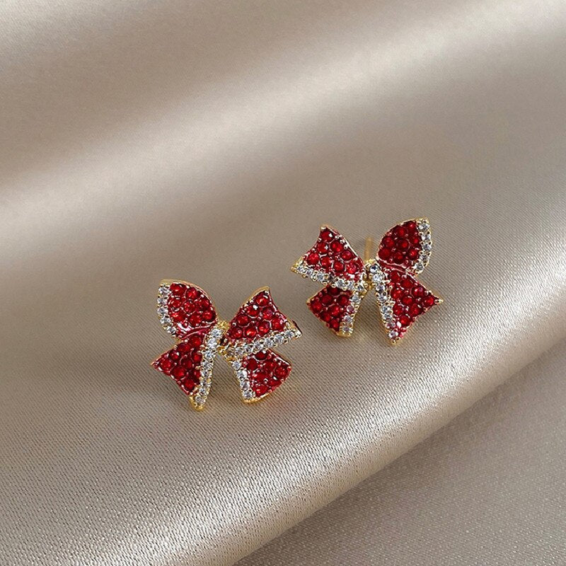 Années 50 Boucles d'Oreilles Noeud Strass