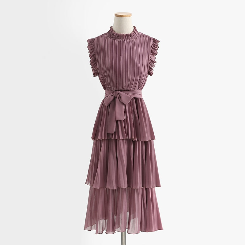 <tc>1980's</tc> Pleated Midi Dress with Butterfly Sleeves