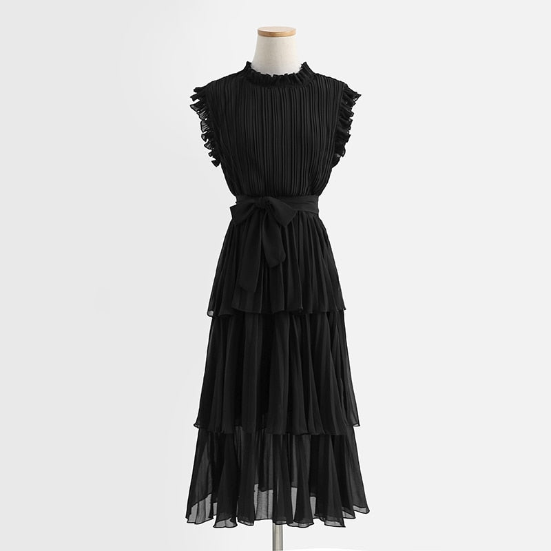 <tc>1980's</tc> Pleated Midi Dress with Butterfly Sleeves