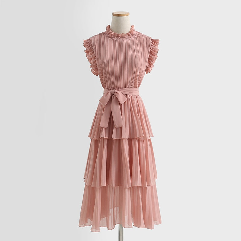 <tc>1980's</tc> Pleated Midi Dress with Butterfly Sleeves