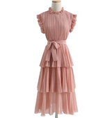 <tc>1980's</tc> Pleated Midi Dress with Butterfly Sleeves