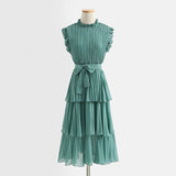 <tc>1980's</tc> Pleated Midi Dress with Butterfly Sleeves