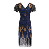 Années 20 Robe Art Déco Sequin Gatsby Bleu - Ma Penderie Vintage